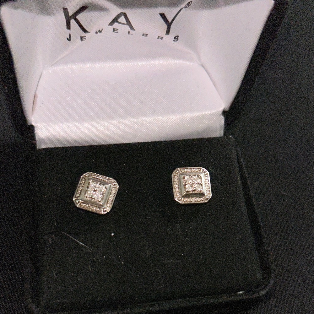 Kay Jewelers Silver and White Square Earrings